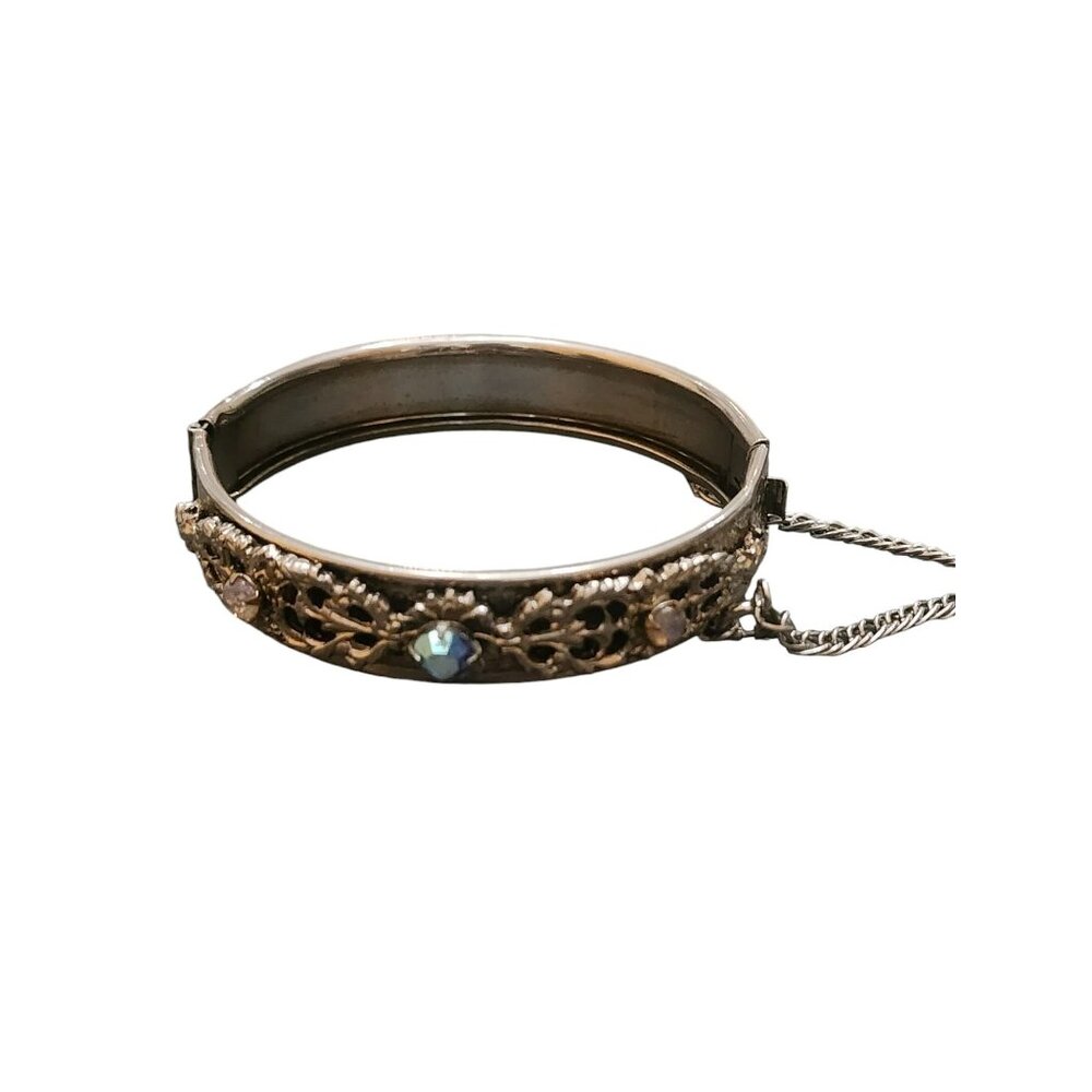 Unsigned Pretty Decorative Silvertone Bangle Brac… - image 5